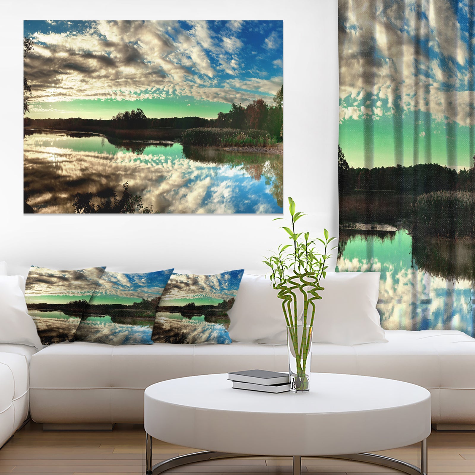 Sky Clouds Mirrored in River Panorama - Landscape Art Canvas Print