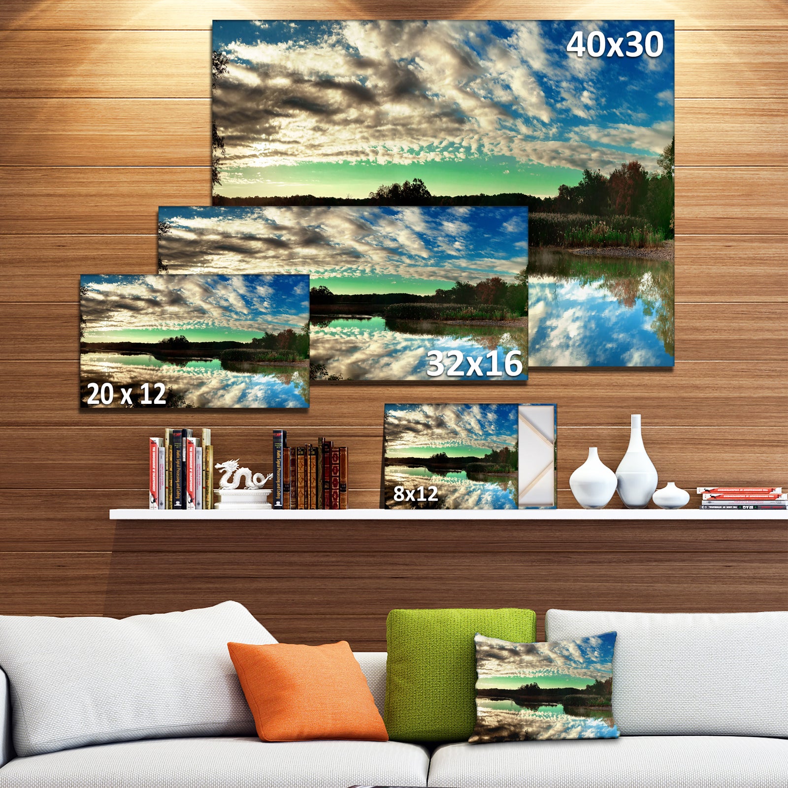 Sky Clouds Mirrored in River Panorama - Landscape Art Canvas Print