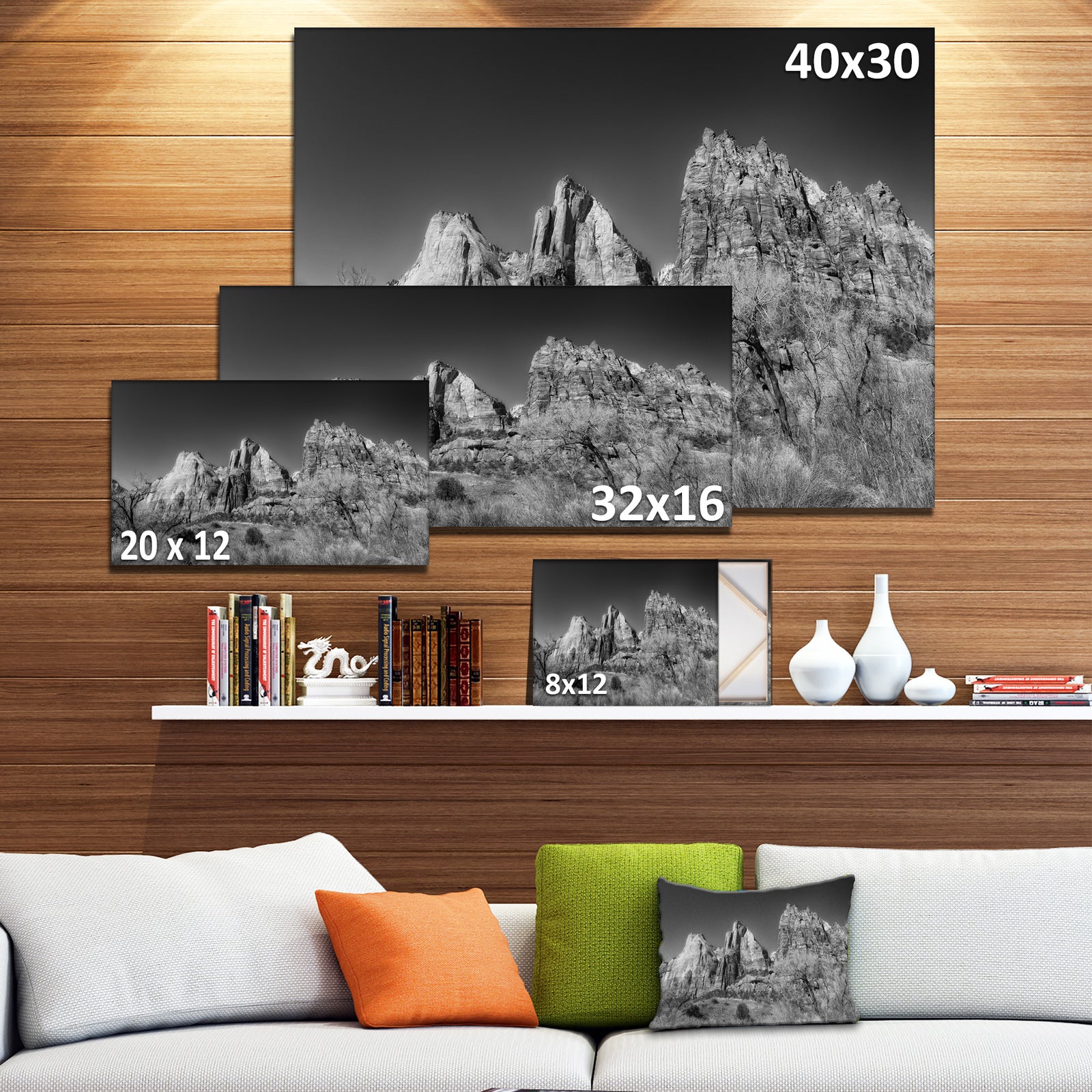 Rising Red Rocks Black and White - Landscape Art Canvas Print