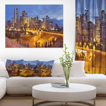 Skyline of Calgary at Night Panorama - Modern Cityscape Canvas Wall Art