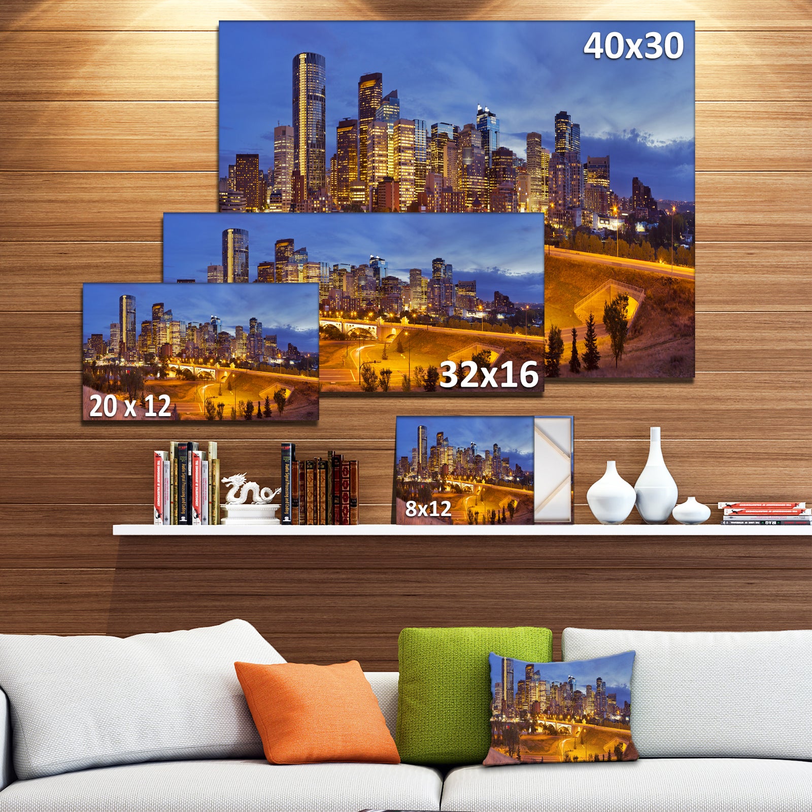 Skyline of Calgary at Night Panorama - Modern Cityscape Canvas Wall Art