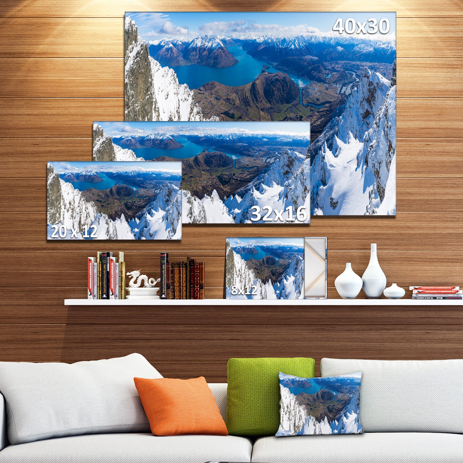 Frankton and Lake Aerial View Panorama - Landscape Art Canvas Print