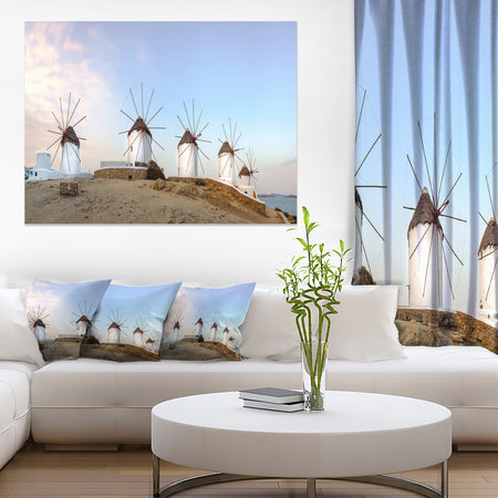 Traditional Greek Windmills Panorama - Landscape Art Canvas Print