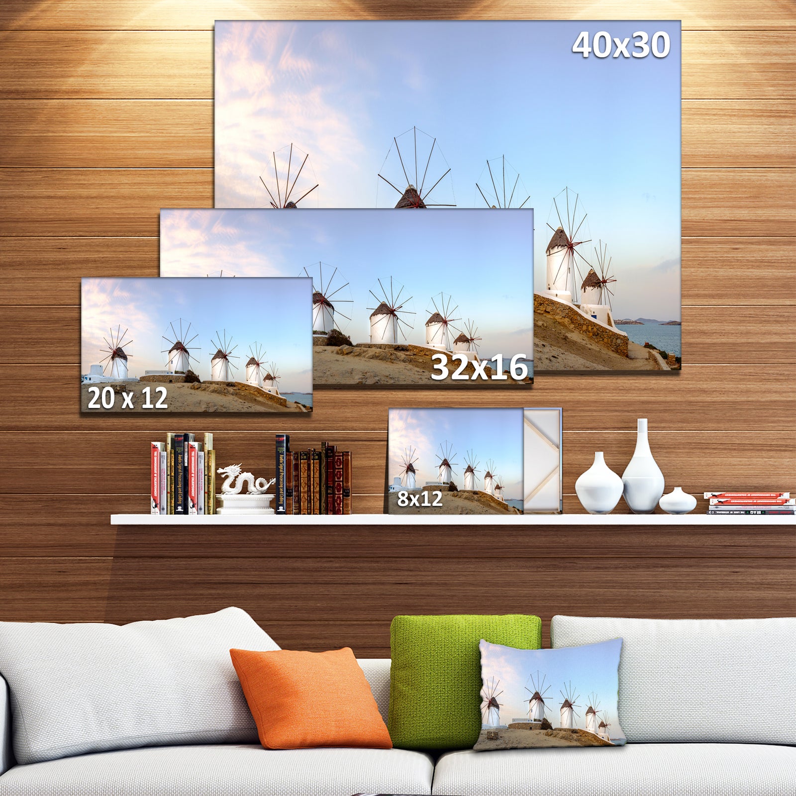 Traditional Greek Windmills Panorama - Landscape Art Canvas Print