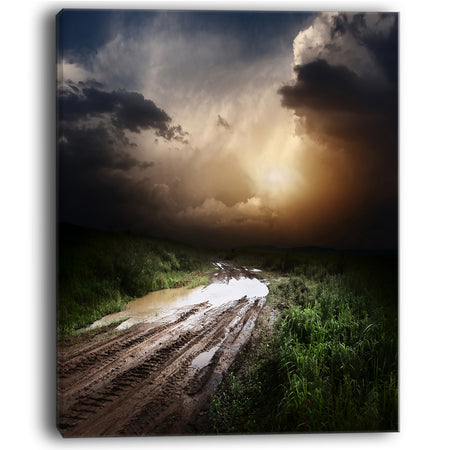 Muddy Countryside Roads under Dark Clouds - Landscape Art Canvas Print