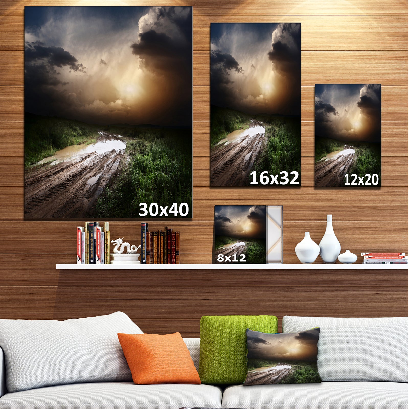 Muddy Countryside Roads under Dark Clouds - Landscape Art Canvas Print