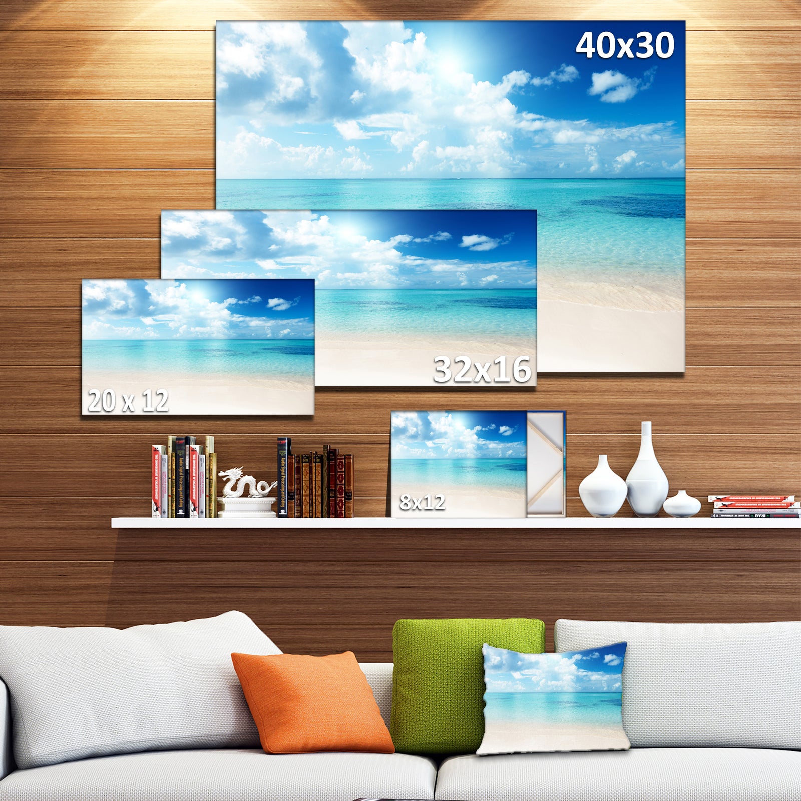 Sand of Beach in Blue Caribbean Sea - Modern Seascape Canvas Artwork