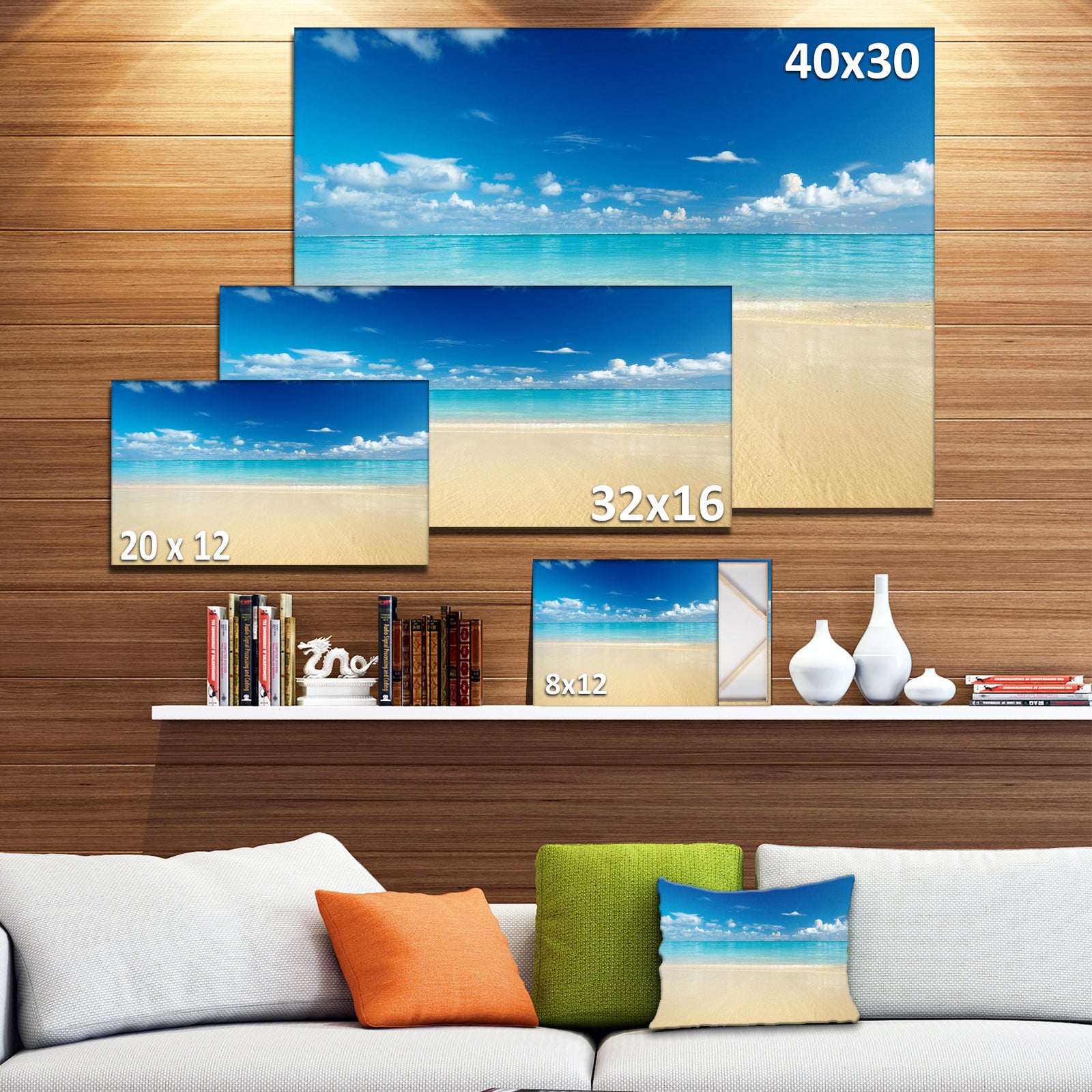 Sand of Beach in Calm Caribbean Shore - Modern Seascape Canvas Artwork