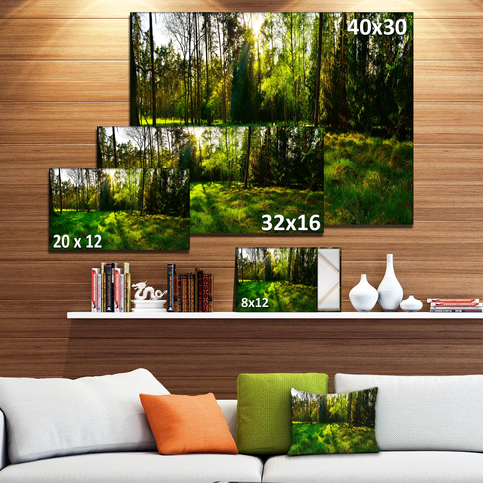 Green Forest Sunset Panorama - Landscape Artwork Canvas