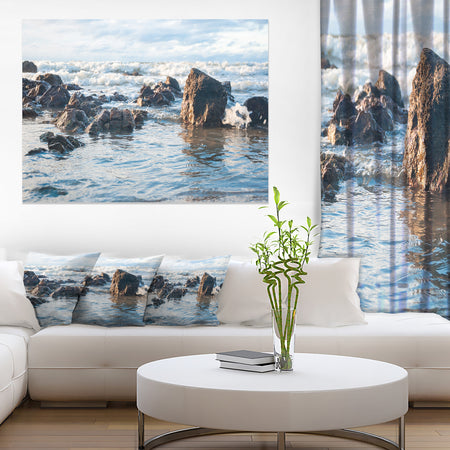 Sea Foam in Empty Rocky Seaside - Large Seascape Art Canvas Print