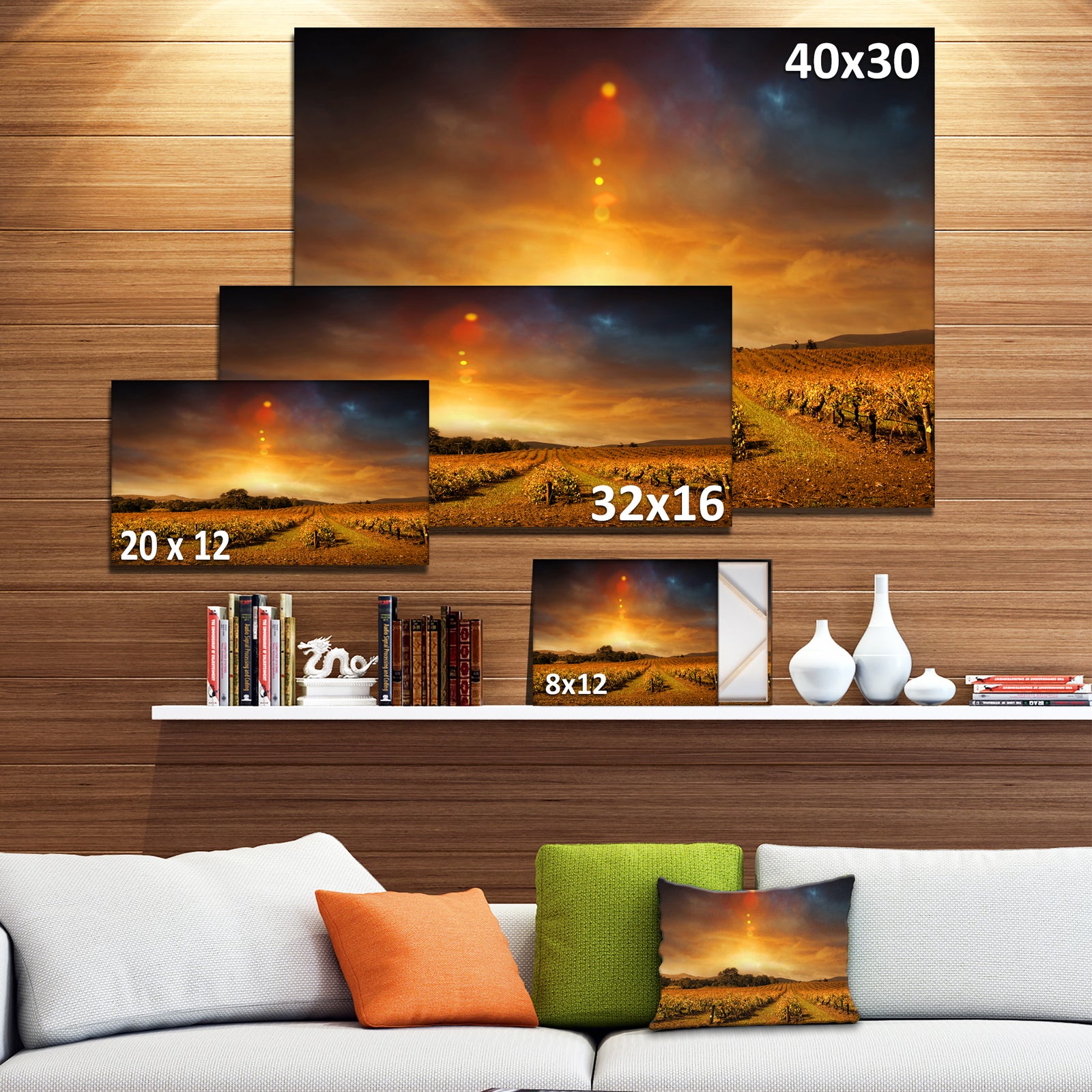 Yellow Autumn Vineyard Sunset - Landscape Artwork Canvas