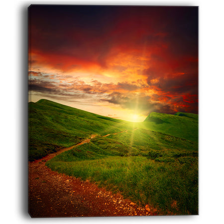 Majestic Sunset and Path in Meadow - Landscape Artwork Canvas