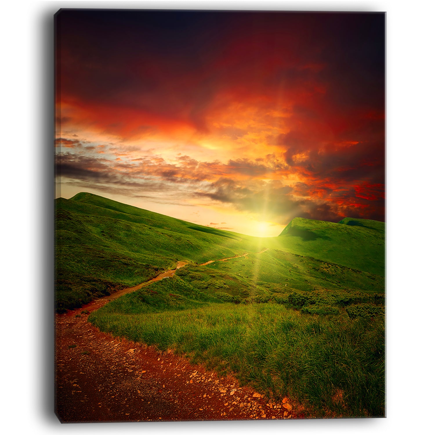 Majestic Sunset and Path in Meadow - Landscape Artwork Canvas