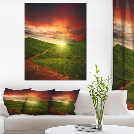 Majestic Sunset and Path in Meadow - Landscape Artwork Canvas