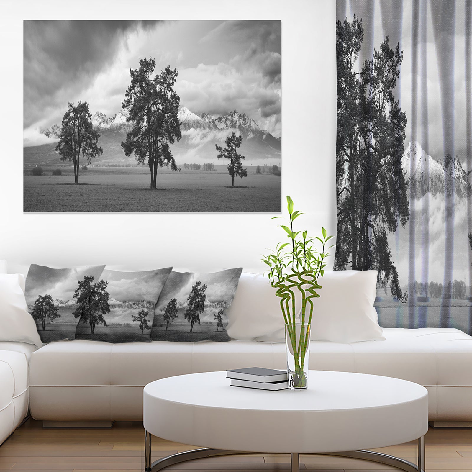Three Trees in Front of Mountains - Landscape Artwork Canvas
