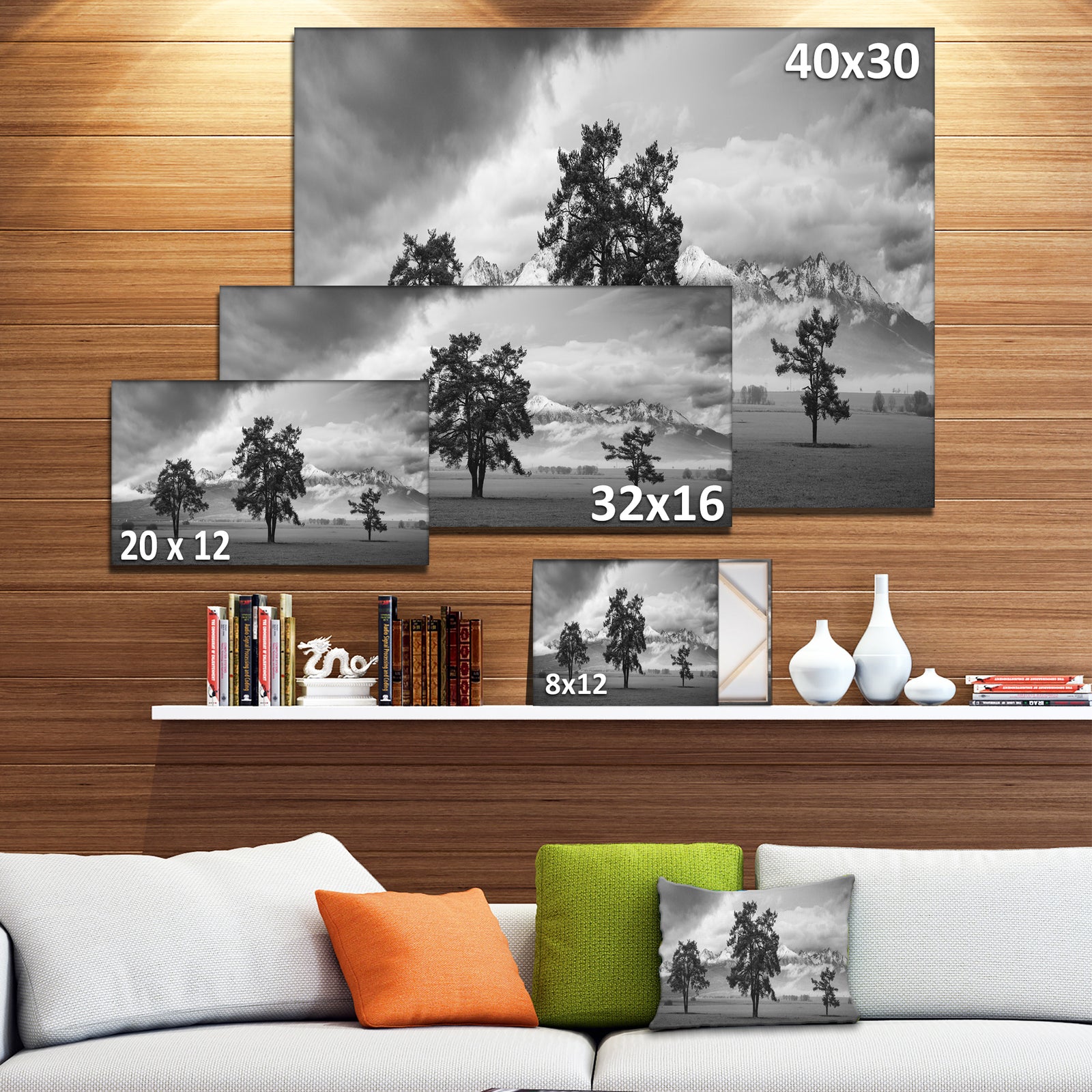 Three Trees in Front of Mountains - Landscape Artwork Canvas