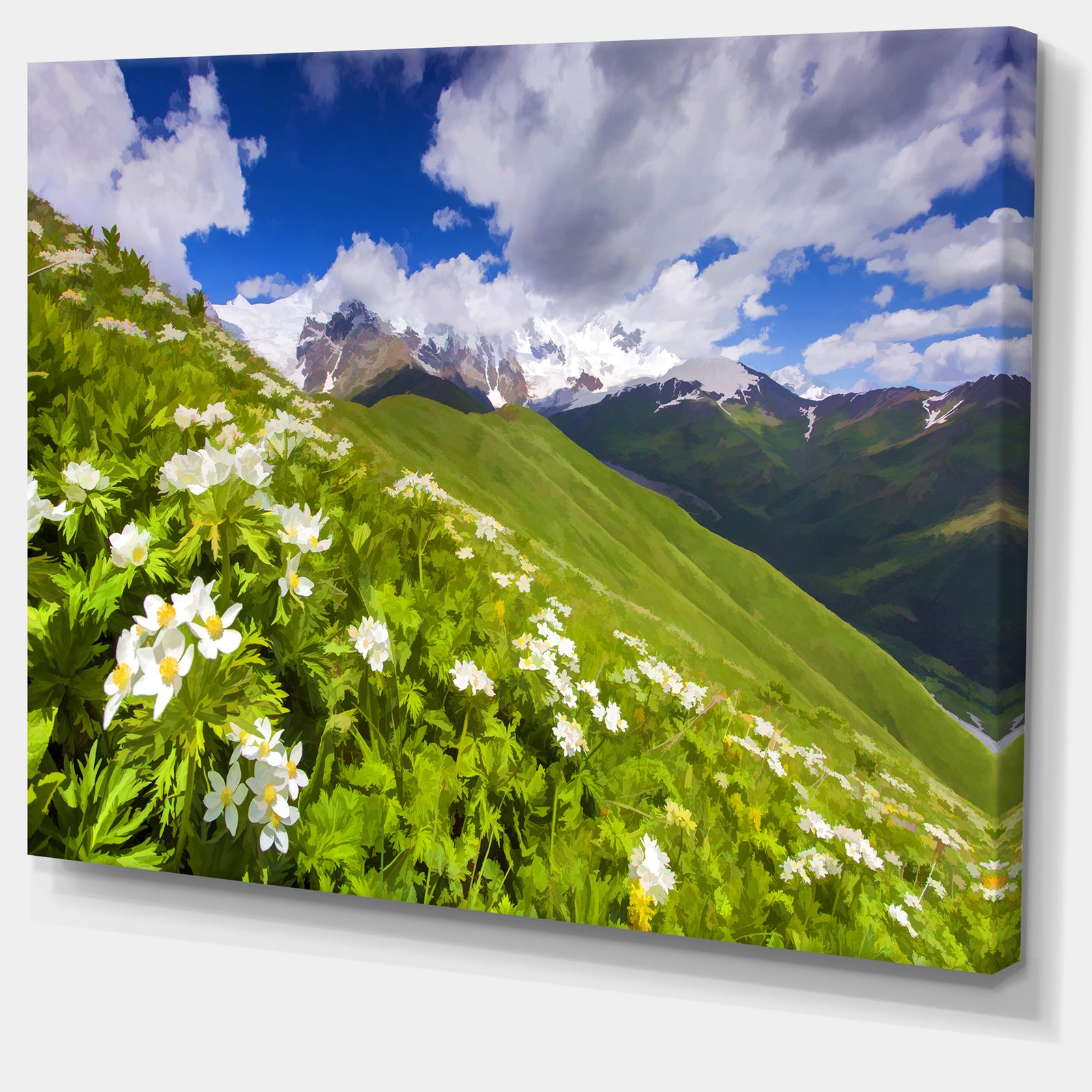 Blossom Flowers in Mountains - Landscape Artwork Canvas