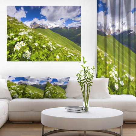 Blossom Flowers in Mountains - Landscape Artwork Canvas