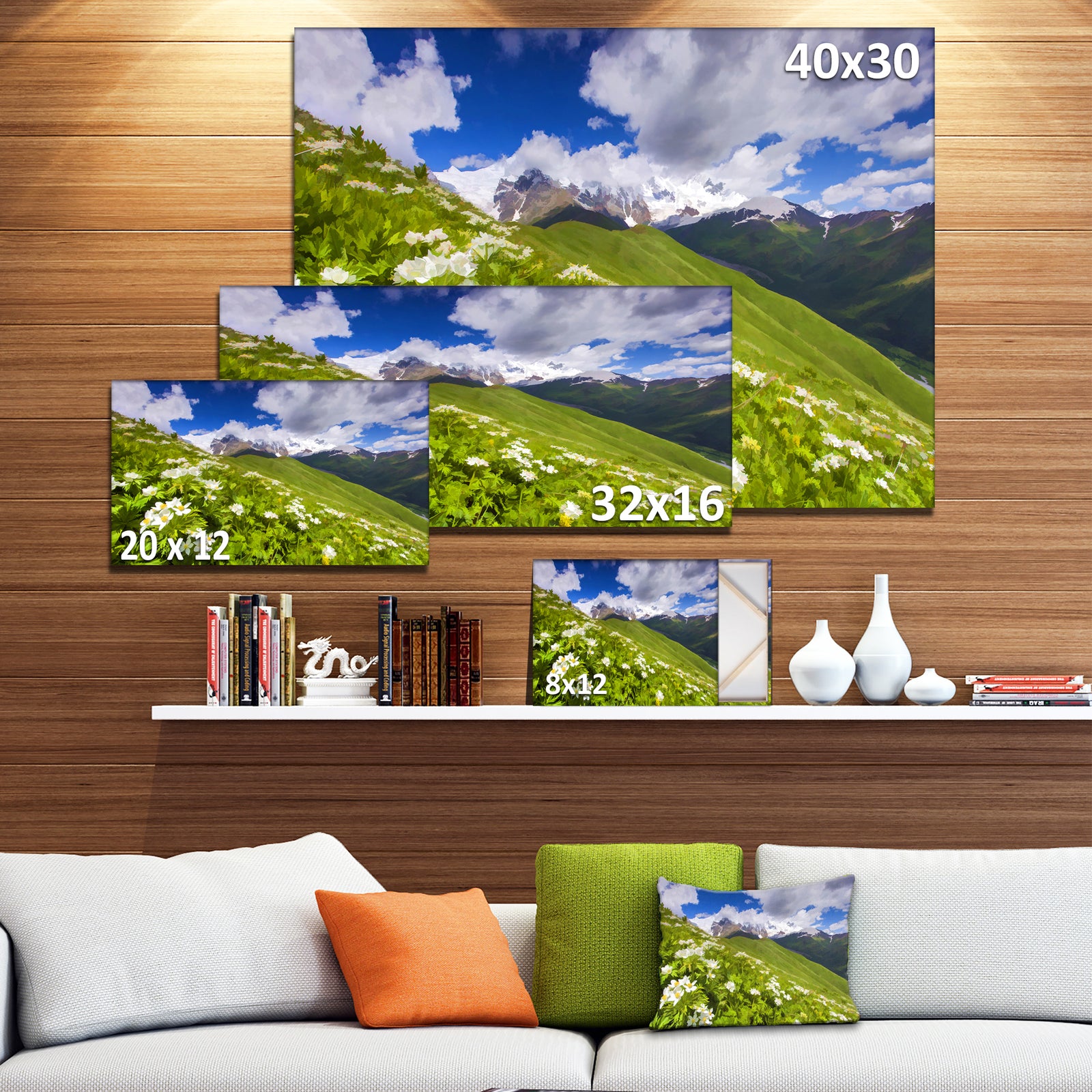 Blossom Flowers in Mountains - Landscape Artwork Canvas