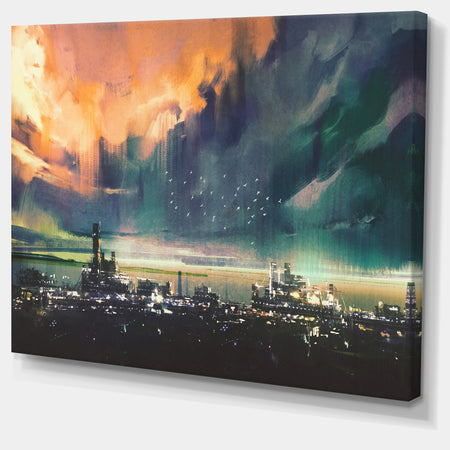 Abstract Sci-fi City Watercolor - Large Photography Canvas Art