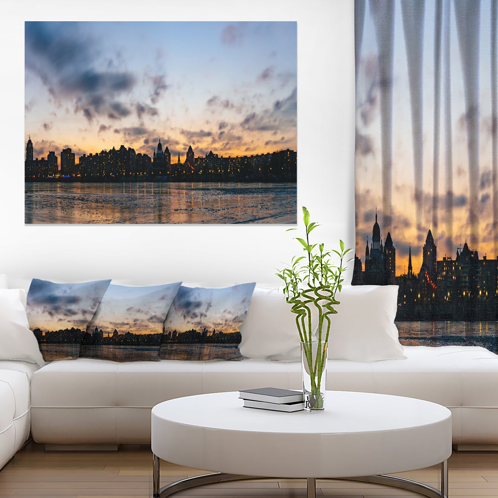 Sunset with Clouds in Kiev Panorama - Cityscape Artwork Canvas