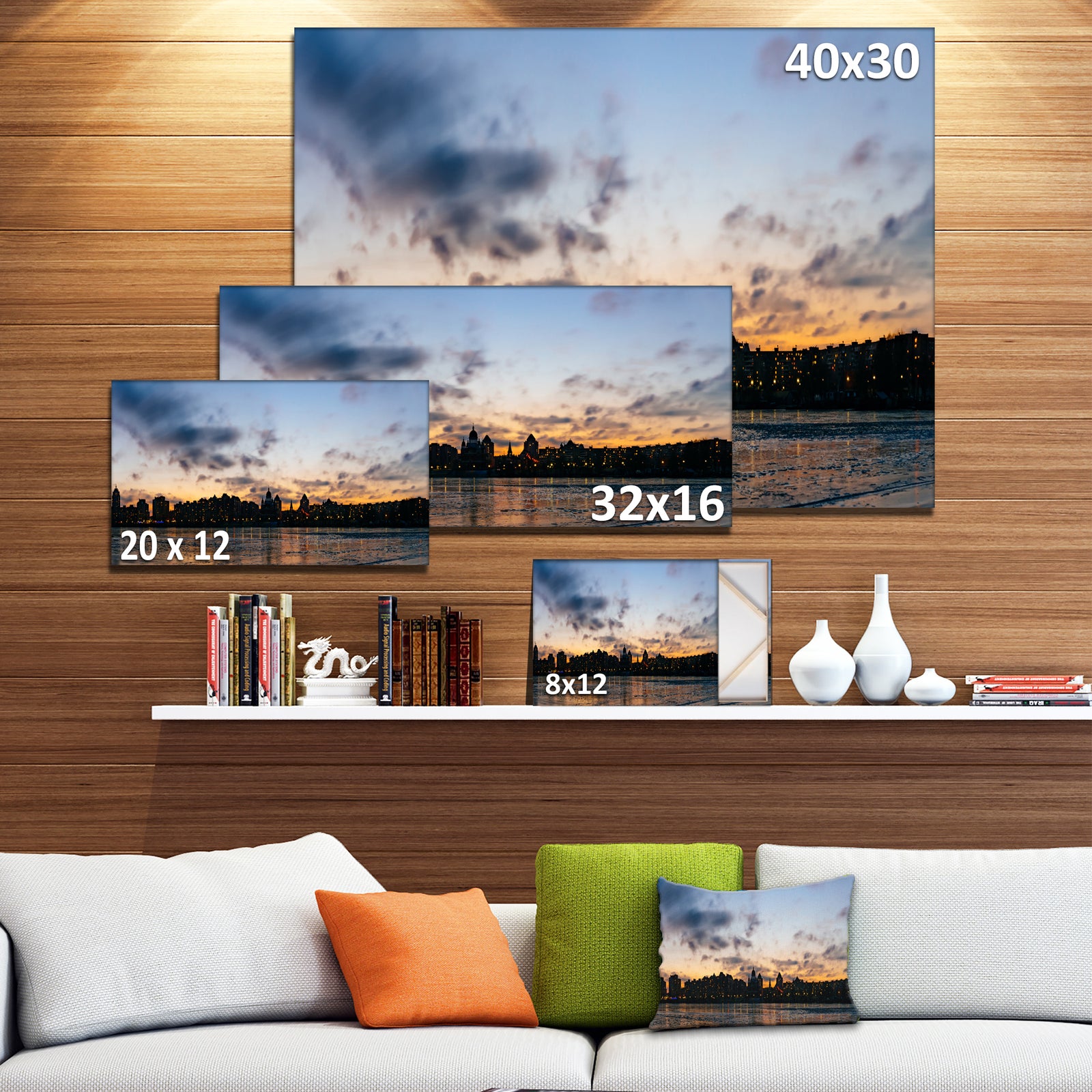 Sunset with Clouds in Kiev Panorama - Cityscape Artwork Canvas