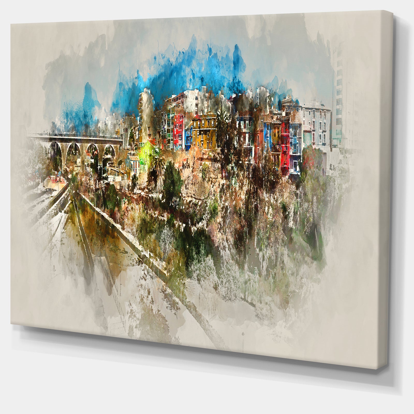 Villajoyosa Town Watercolor - Cityscape Artwork Canvas