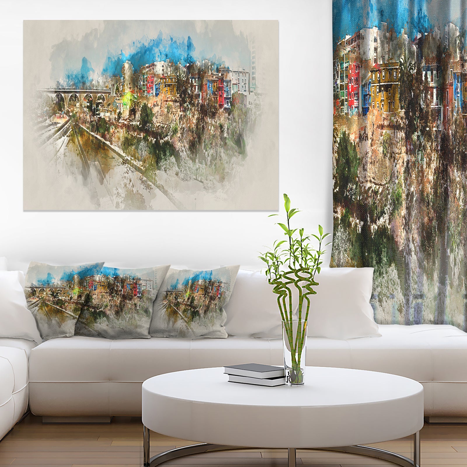 Villajoyosa Town Watercolor - Cityscape Artwork Canvas
