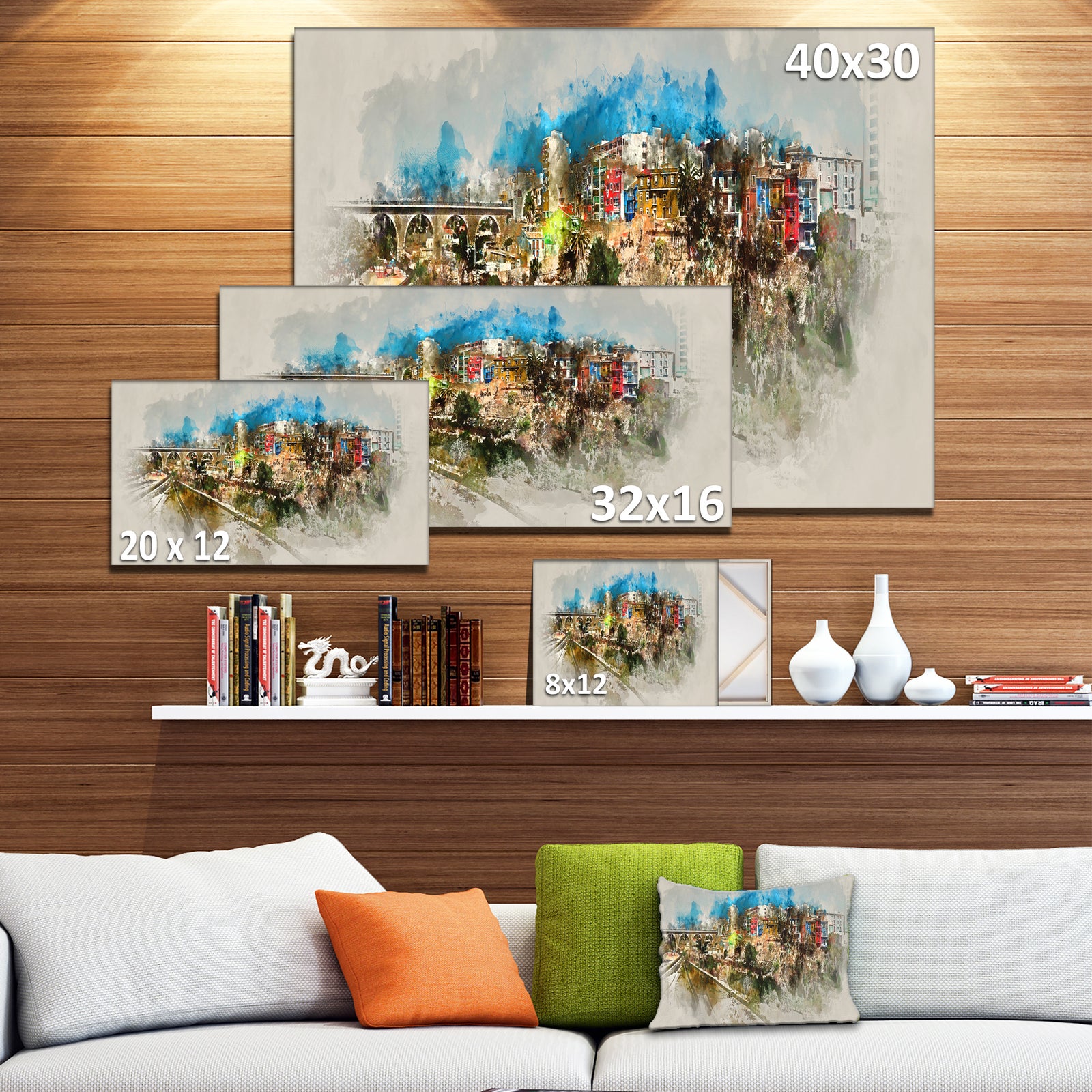 Villajoyosa Town Watercolor - Cityscape Artwork Canvas