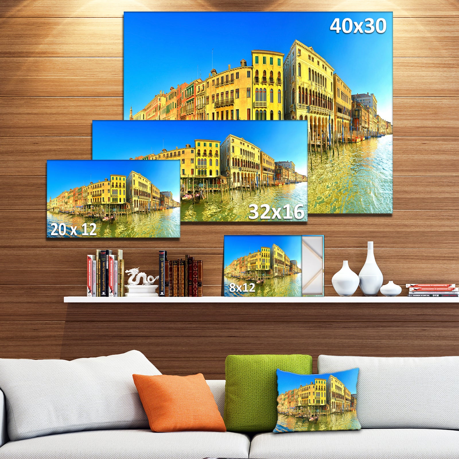 Yellow Tinged Grand Canal Panorama - Cityscape Artwork Canvas