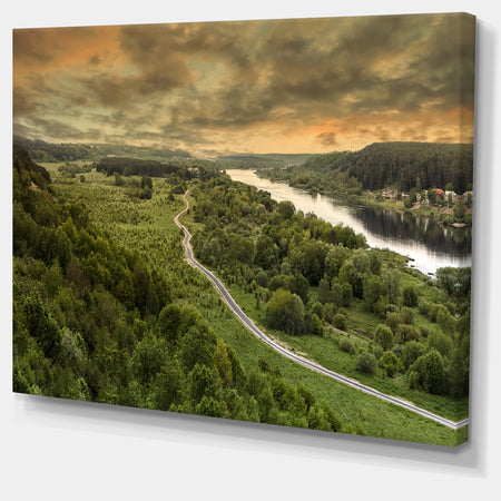 Road along the Nemunas in Green - Landscape Artwork Canvas