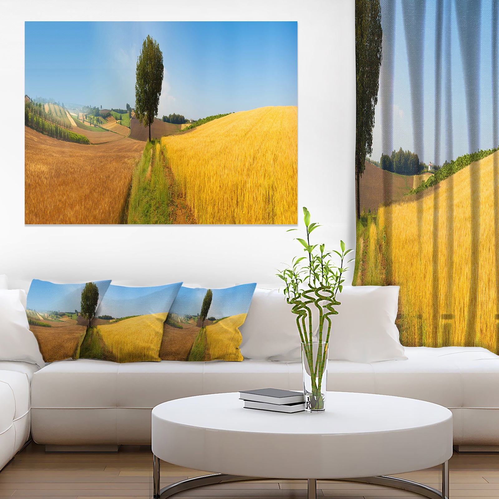 Tuscany Wheat Field Hill Panorama - Landscape Artwork Canvas