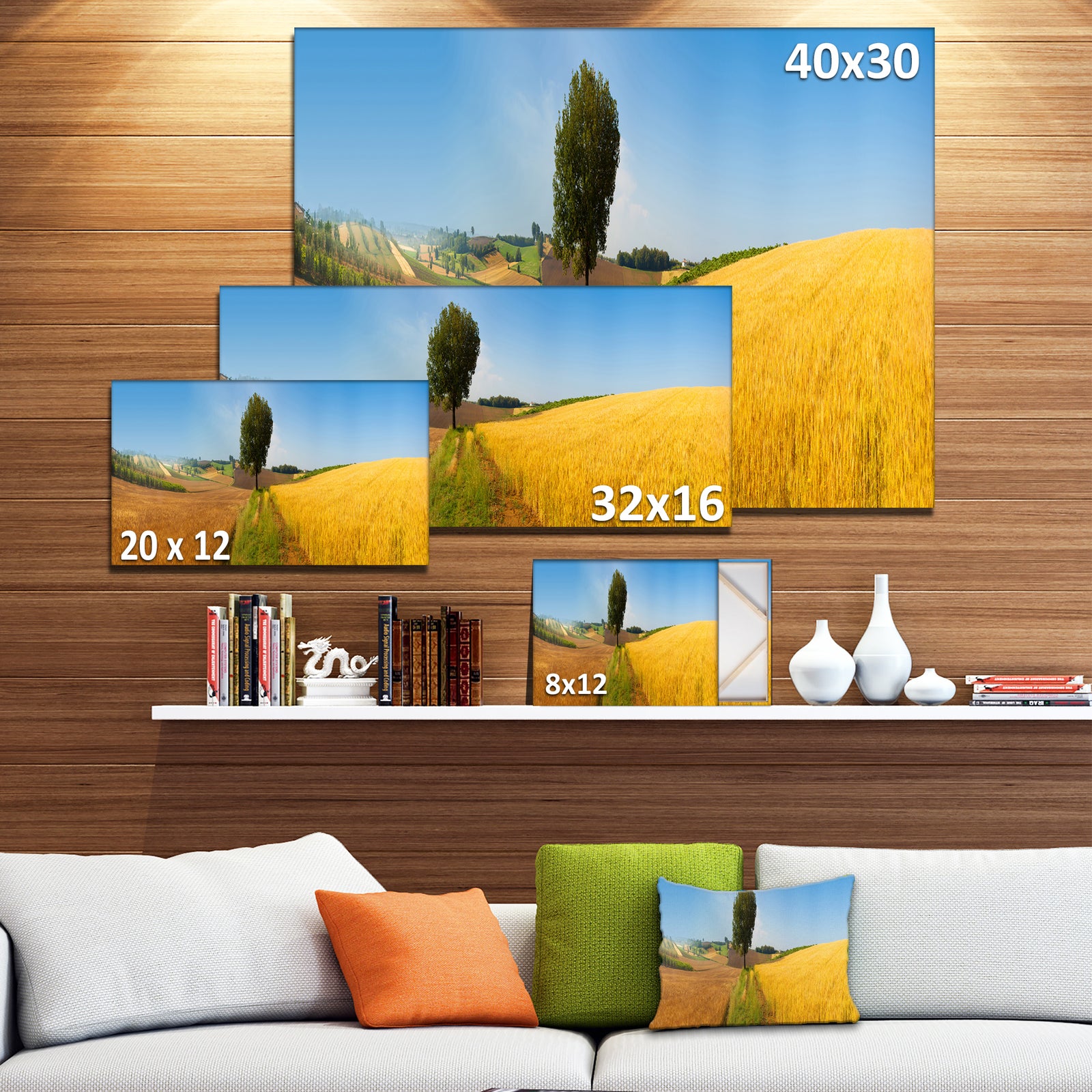 Tuscany Wheat Field Hill Panorama - Landscape Artwork Canvas
