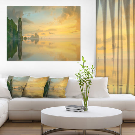 Colorful Sky and Board on Beach - Large Seascape Art Canvas Print