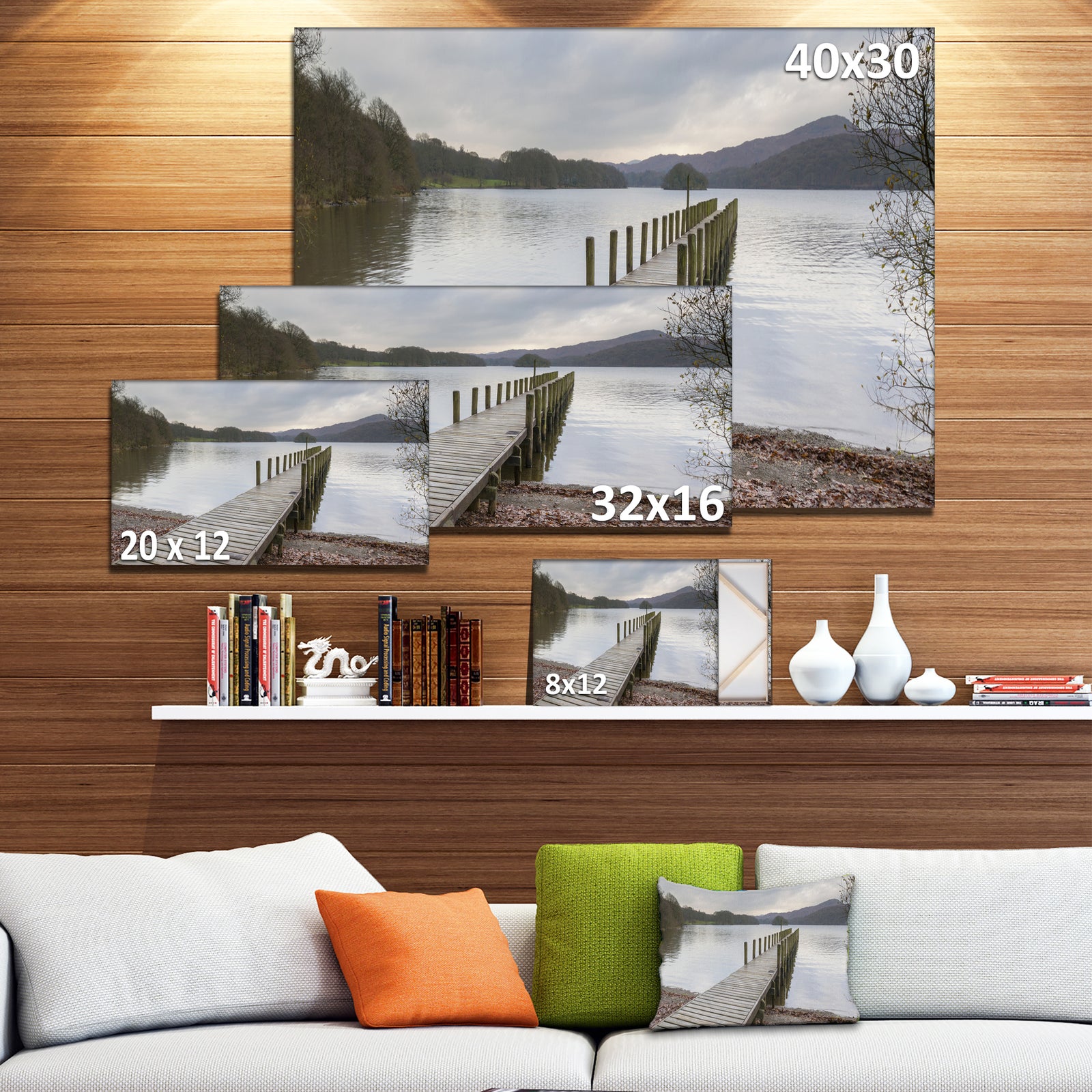 Wooden Jetty on Lake District - Wooden Sea Bridge Canvas Wall Art