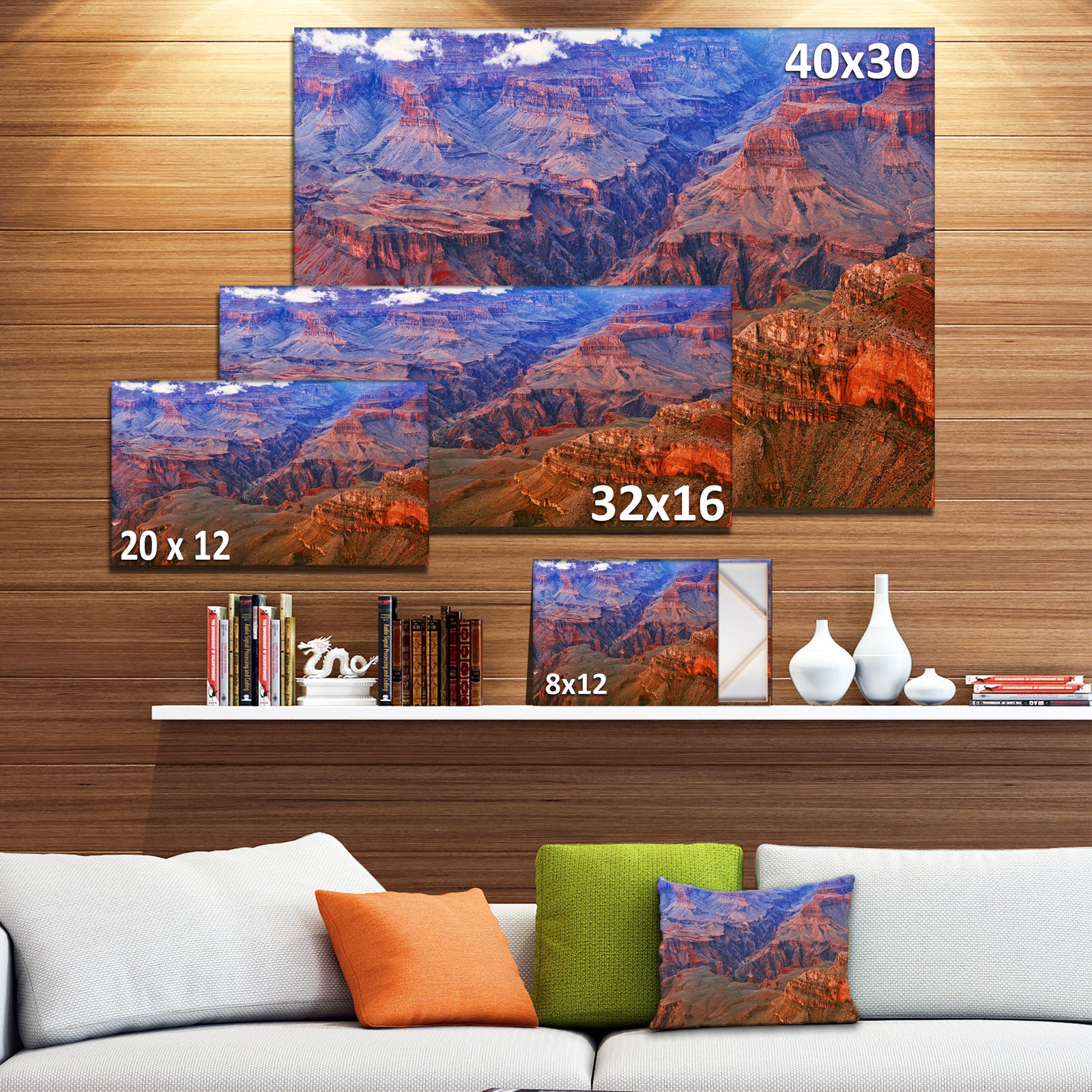 Blue and Red Grand Canyon View - Landscape Artwork Canvas