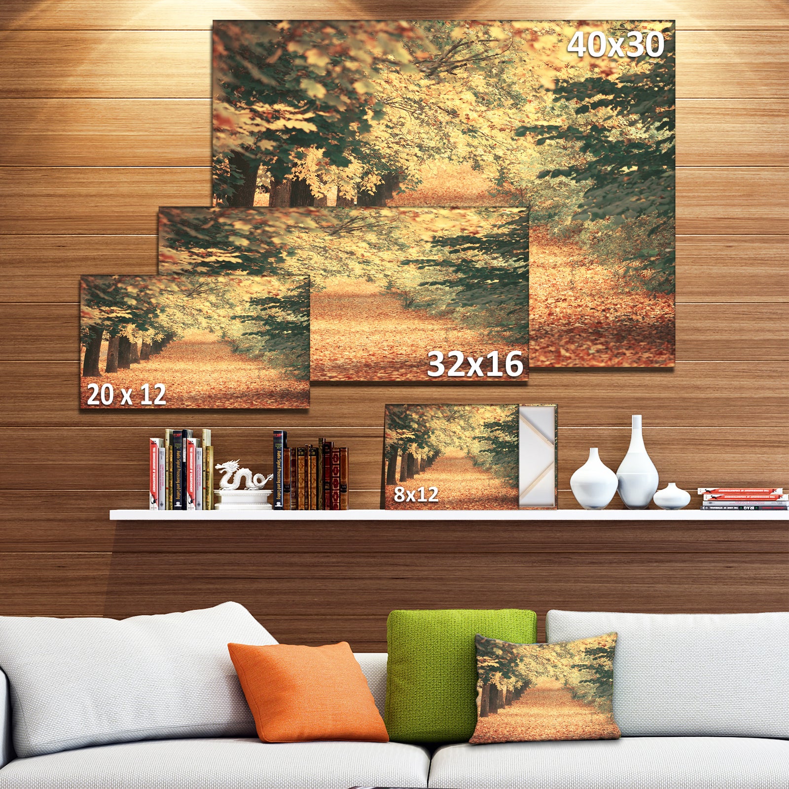 Autumn Forest with Walking Path - Modern Forest Canvas Wall Art