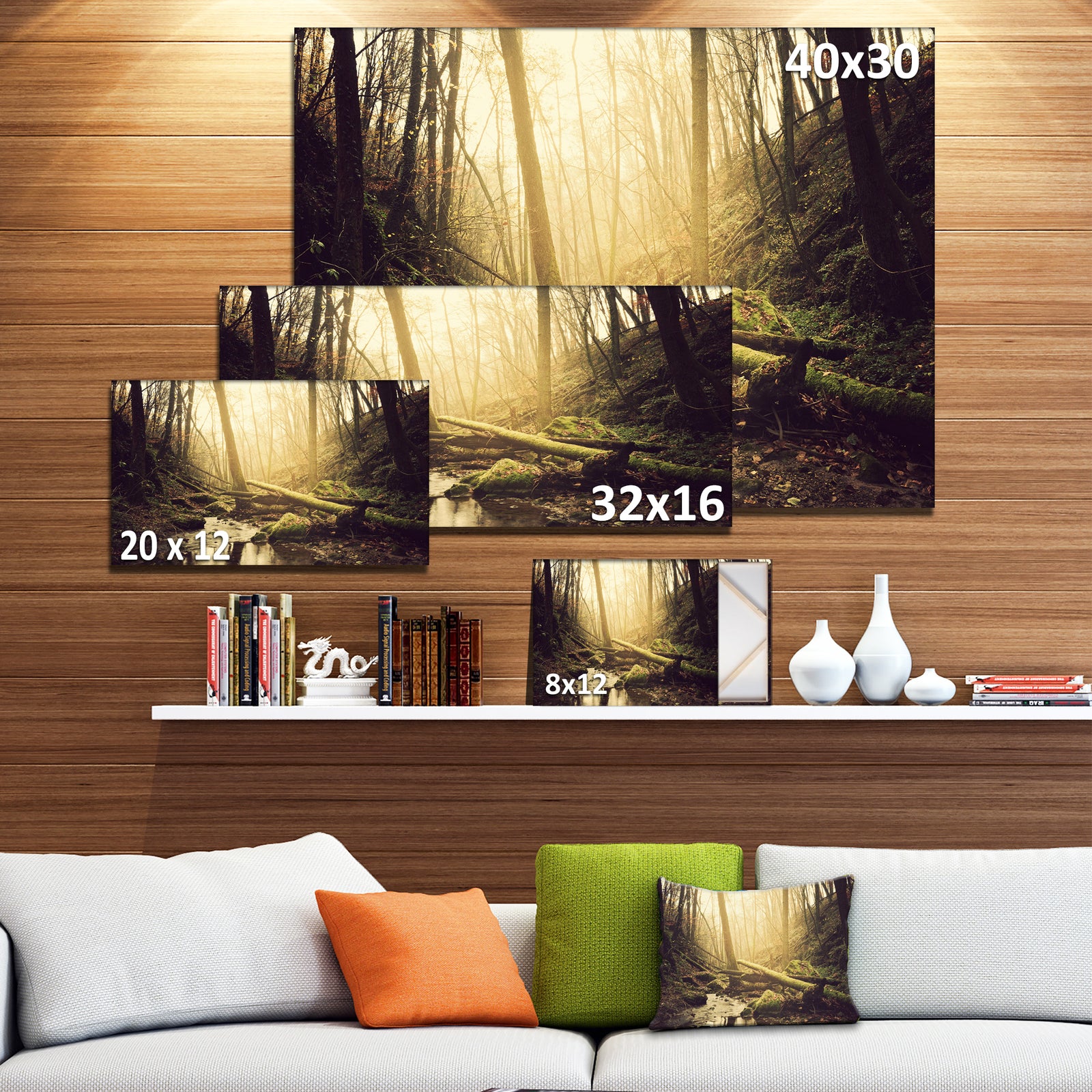 Stream in the Dark Wild Forest - Large Forest Wall Art Canvas