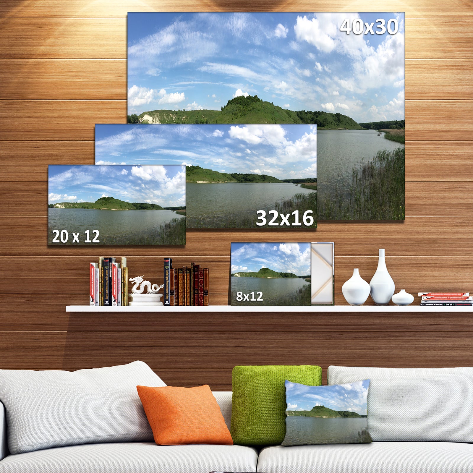 Wide Lake Trees Sky Landscape - Landscape Artwork Canvas