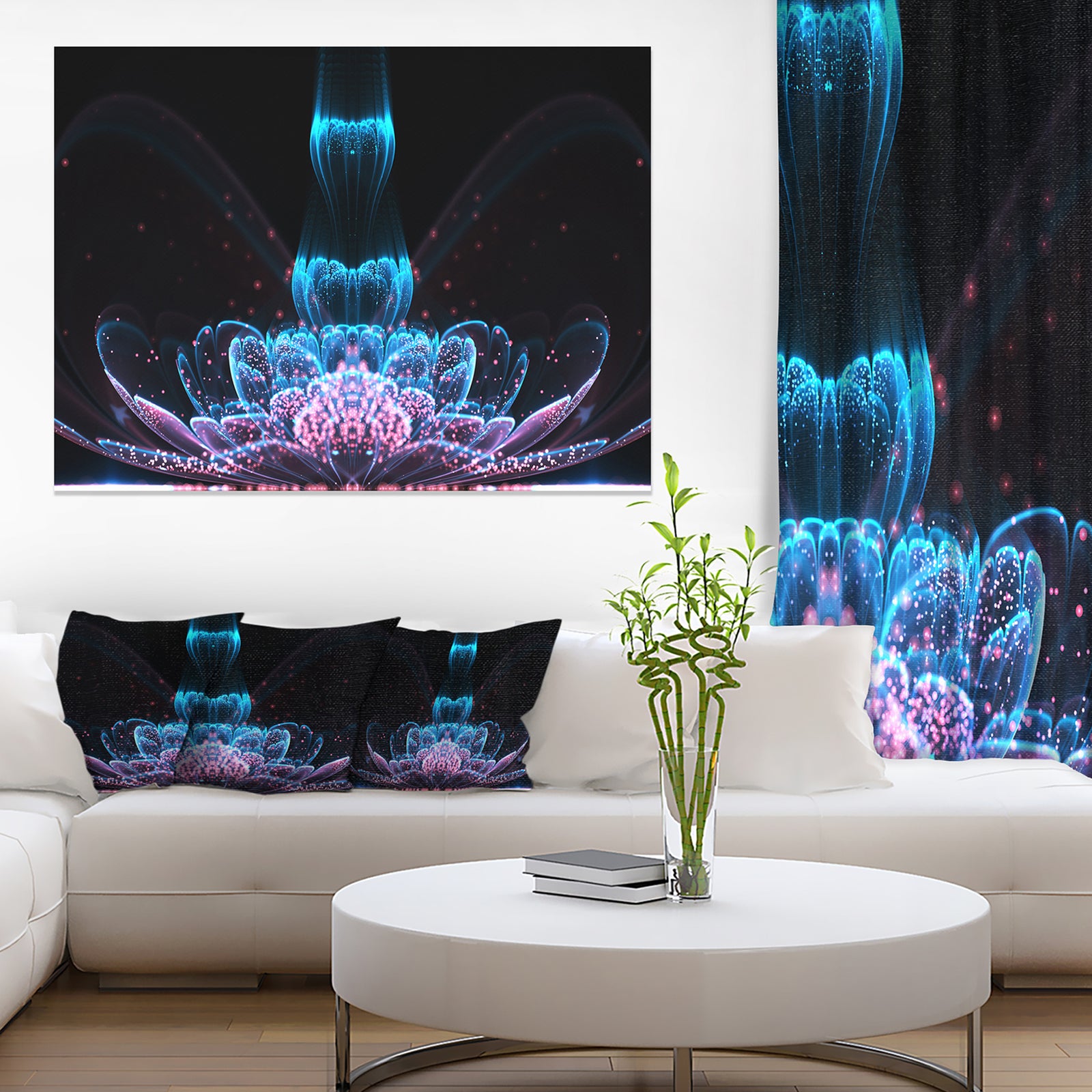 Fractal Flower Blue Purple Digital Art - Large Floral Canvas Art Print