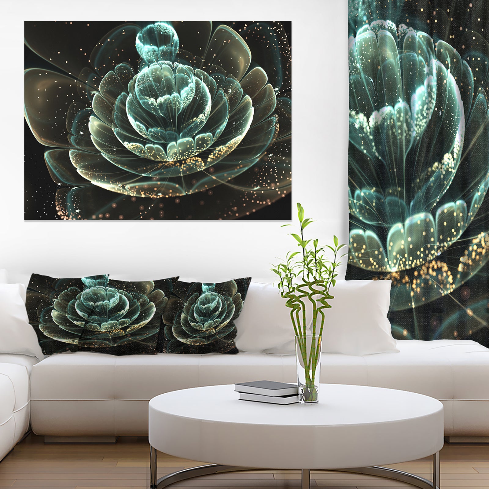 Fractal Flower Light Green Digital Art - Large Floral Canvas Art Print