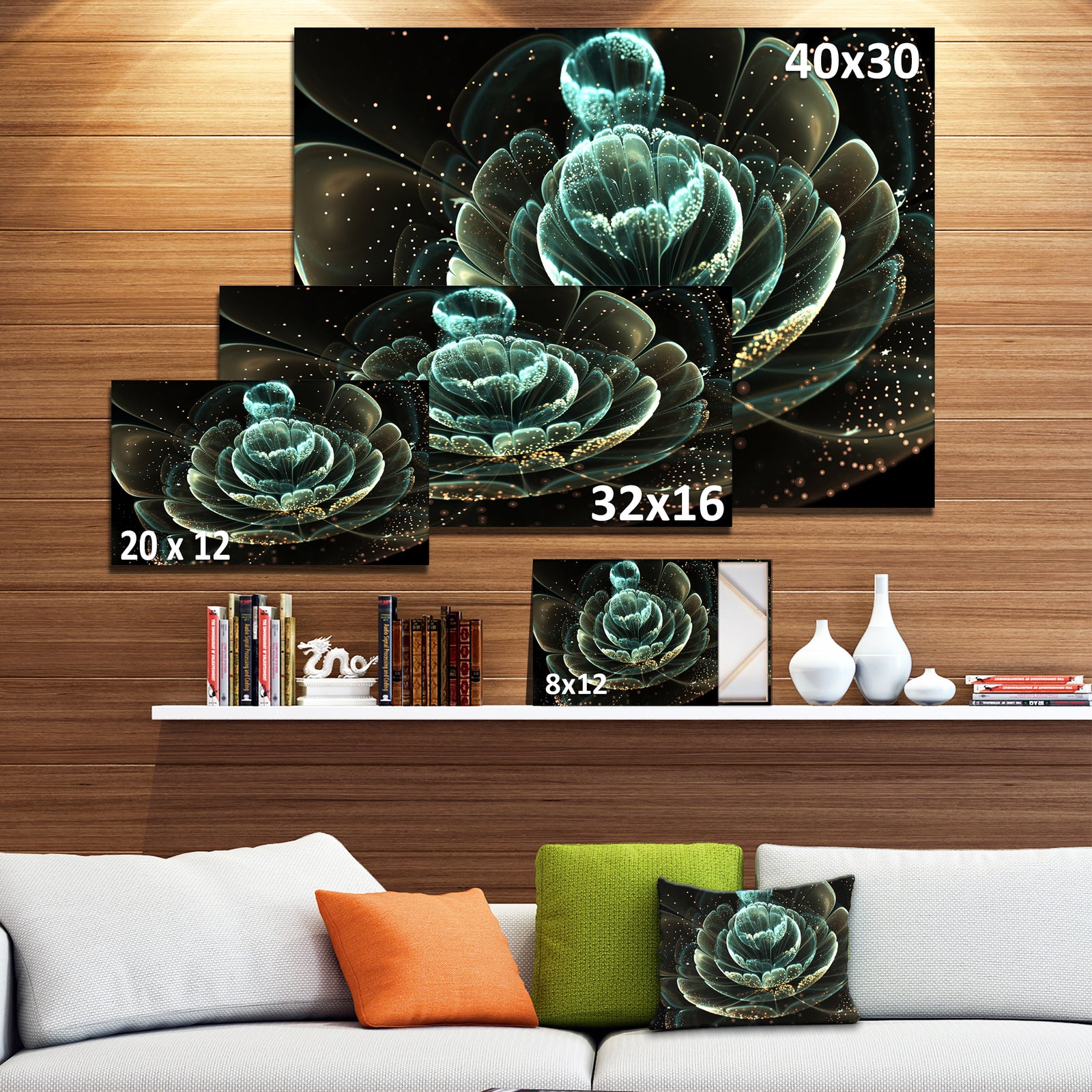 Fractal Flower Light Green Digital Art - Large Floral Canvas Art Print