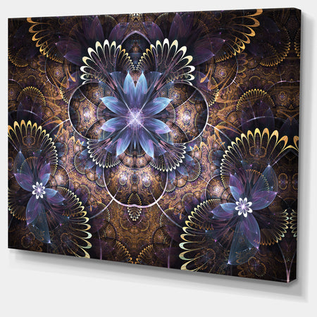 Fractal Glossy Blue Flower Digital Art - Large Floral Canvas Art Print