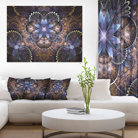Fractal Glossy Blue Flower Digital Art - Large Floral Canvas Art Print