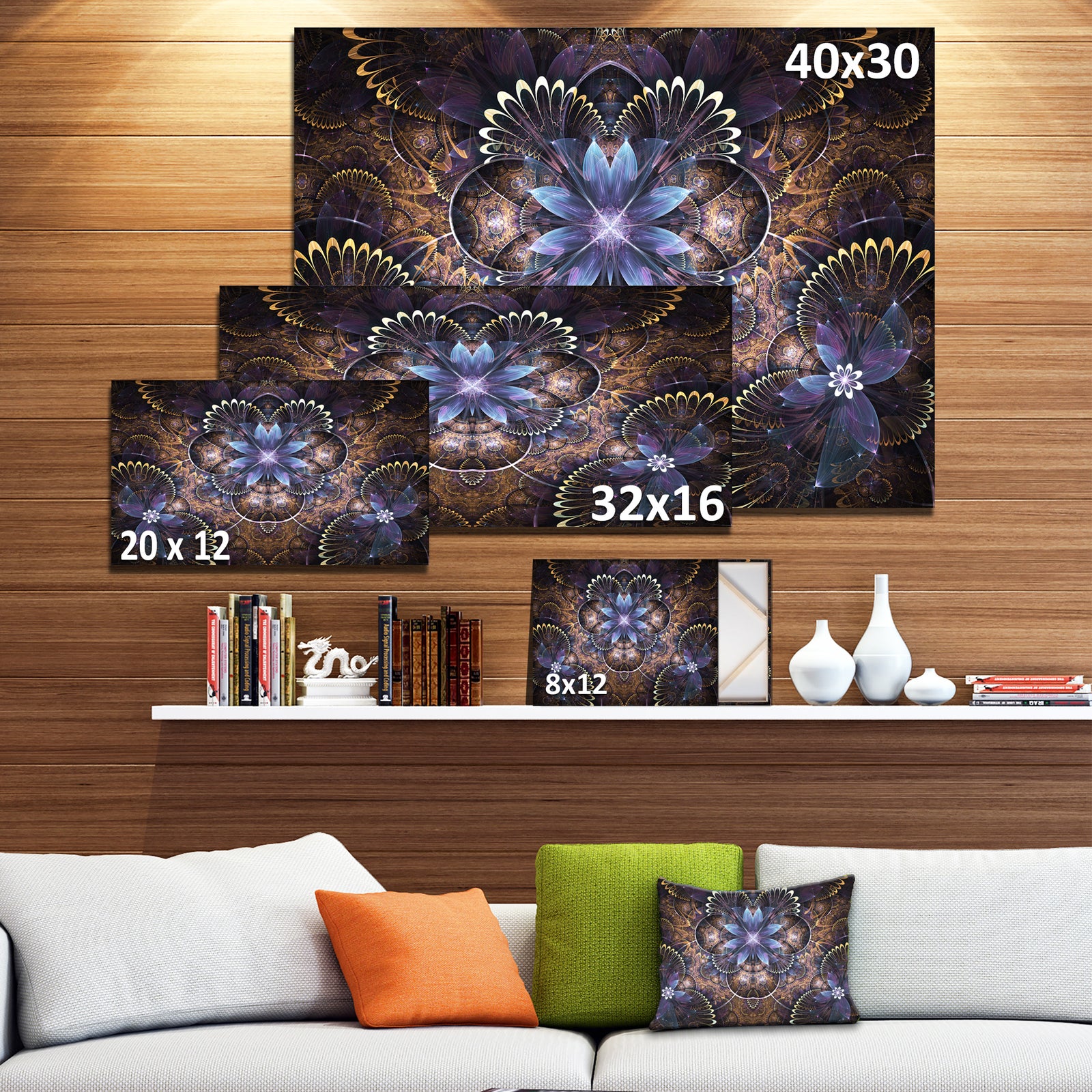 Fractal Glossy Blue Flower Digital Art - Large Floral Canvas Art Print