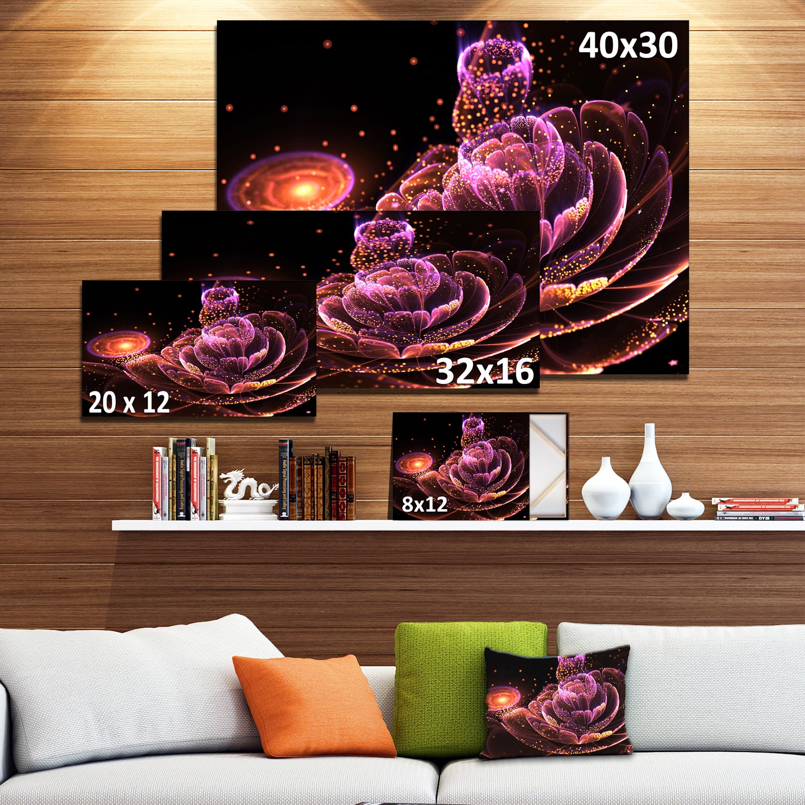 Fractal Flower Illuminated Purple Art - Large Floral Canvas Art Print