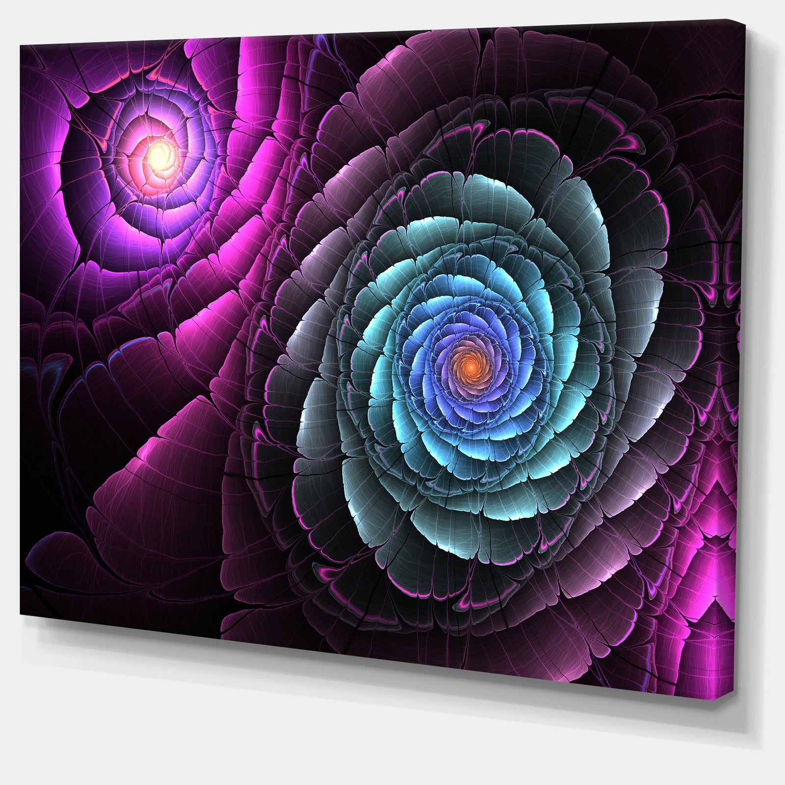 Fractal Blue Purple Flower Digital Art - Large Floral Canvas Art Print