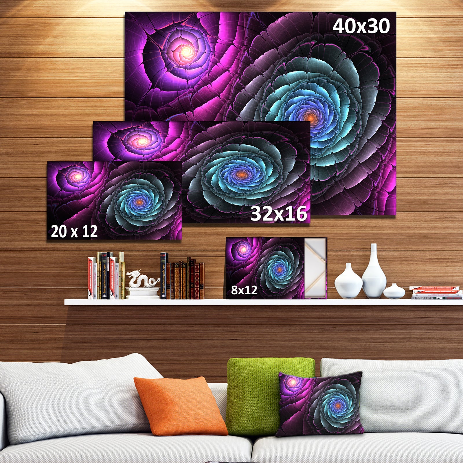 Fractal Blue Purple Flower Digital Art - Large Floral Canvas Art Print