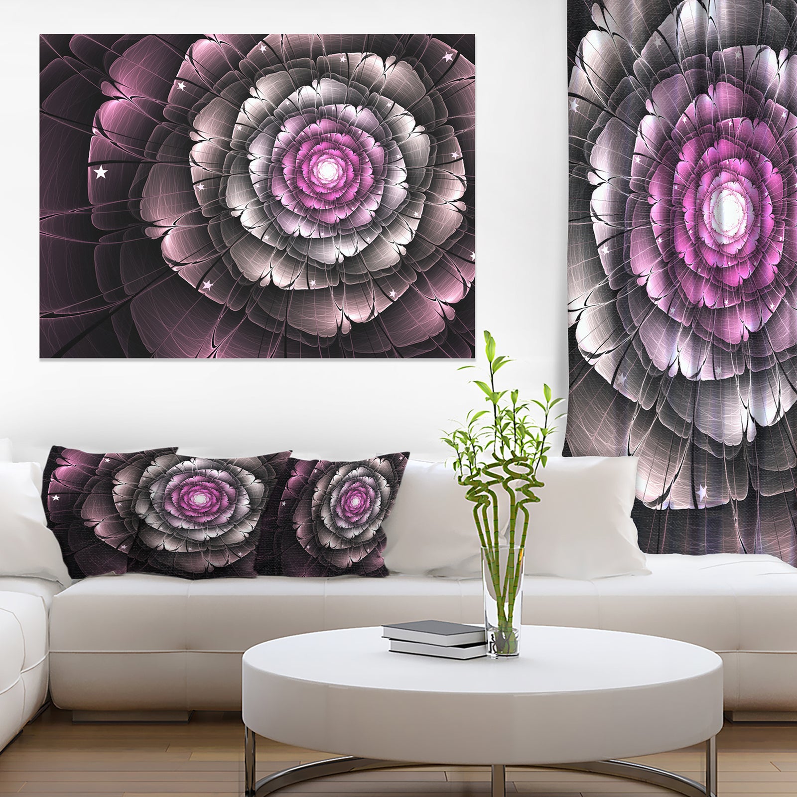 Fractal Flower Glossy Pink Digital Art - Large Floral Canvas Art Print
