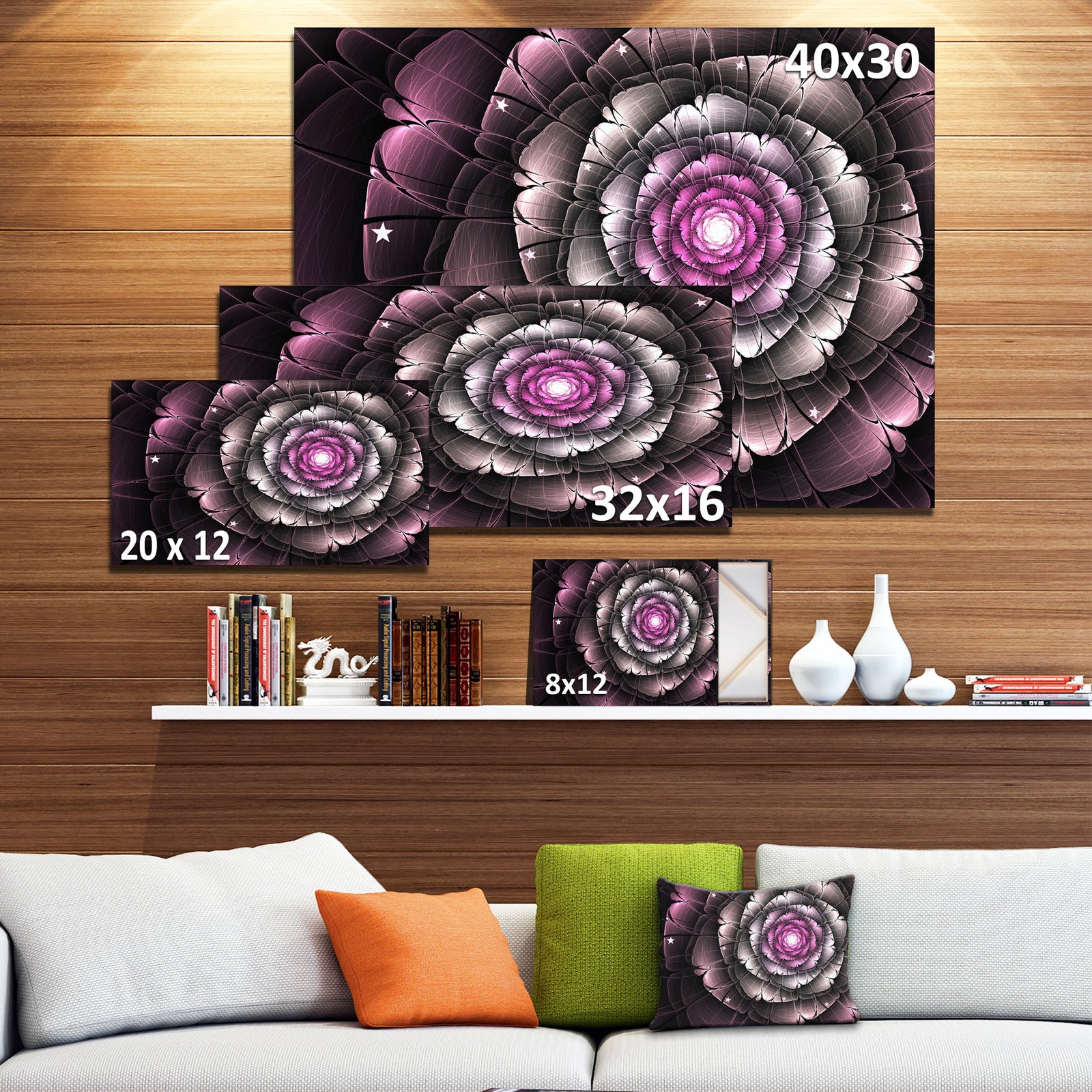 Fractal Flower Glossy Pink Digital Art - Large Floral Canvas Art Print
